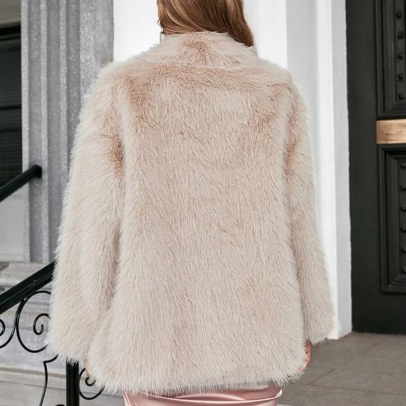 Stylish Contemporary Faux Fur Coat trendy fall winter tan - Picture 6 of 6